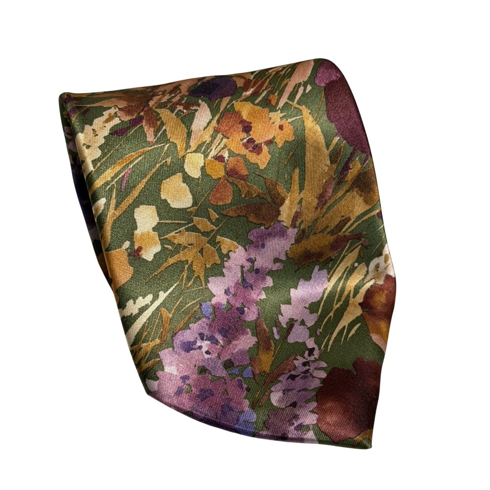 K-E-T-C-H Necktie Green Floral Botanical Nature Silk Blend Mens OS